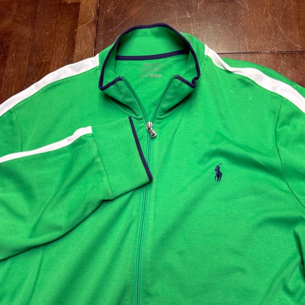 Polo Ralph Lauren Performance Track Jacket Men XXL Green White Stripe Full Zip